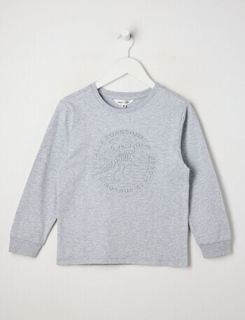 Mac & Ellie Deboss Dino Long Sleeve Cuffed Tee, Grey Marle product photo