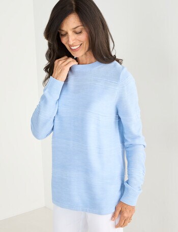 Ella J Textured Crew Neck, Blue product photo