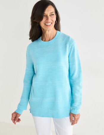 Ella J Textured Straight Hem Crew Neck, Aqua product photo