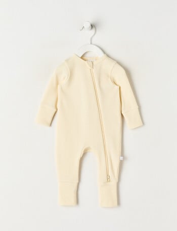 Teeny Weeny Sleep Waffle Long Sleeve Sleepsuit,Cream product photo