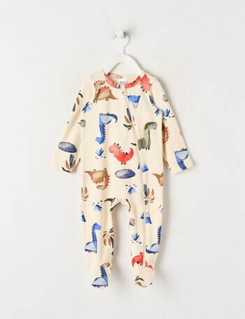 Teeny Weeny Sleep Stretch Cotton Dino Sleepsuit, Cream product photo