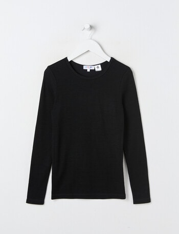 Blue Ink Merino & Cotton Blend Long Sleeve Top, Black, 8-14 product photo