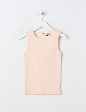 Blue Ink Merino & Cotton Blend Singlet, Powder Pink, 3-7 product photo