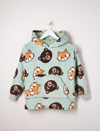Sleep Mode Bear & Fox Oversized Hoodie, Soft Grass, 2-8 product photo