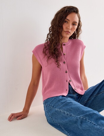 Mineral Theo Sleeveless Cardigan, Nostalgic Pink product photo