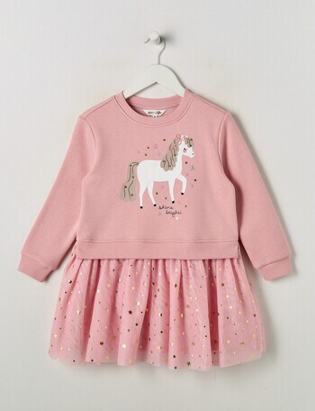 Mac & Ellie Pony Long Sleeve Fleece Dress, Blush product photo