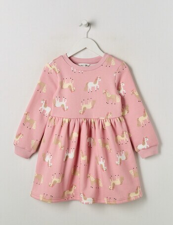 Mac & Ellie Ponies Long Sleeve Fleece Dress, Blush product photo