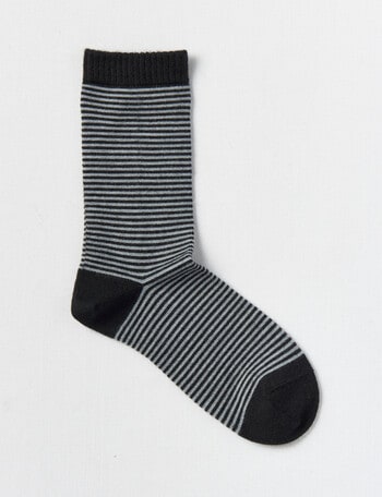 DS Socks Merino Cashmre Crew Sock, Stripe, Black & Light Grey Melange, 5-11 product photo