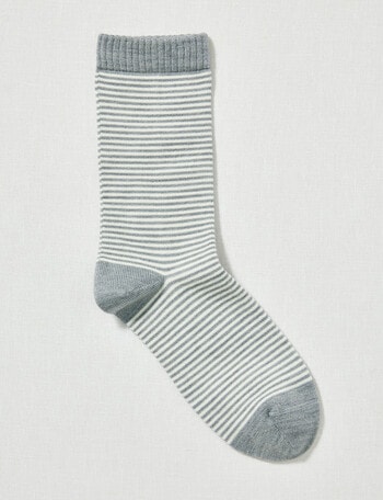DS Socks Merino Cashmere Crew Sock, Stripe, Light Grey & Natural, 5-11 product photo