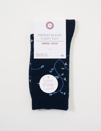 DS Socks Merino Flower Crew Socks, Navy product photo