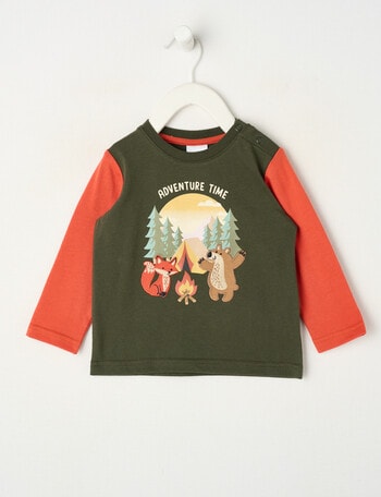 Teeny Weeny Play Time Adventure Time Long Sleeve Tee, Forest Green & Burnt Orange product photo