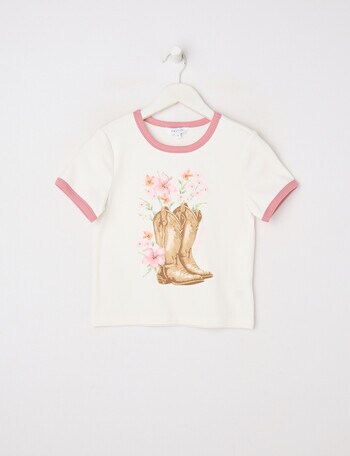 Switch Cowgirl Boots Short Sleeve Ringer Tee, Vanilla product photo