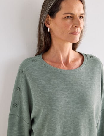 Ella J Textured Button Tee, Sage product photo