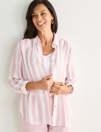 Ella J Classic Shirt, Pink Stripe product photo