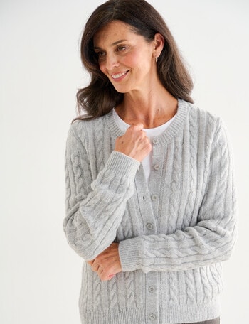 Ella J Classic Cable Cardigan, Grey Marle product photo