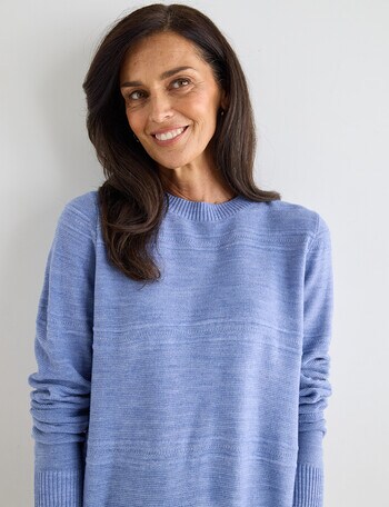 Ella J Textured Crewneck Jumper, Denim Blue product photo
