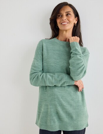 Ella J Textured Straight Hem Crewneck Jumper, Sage product photo