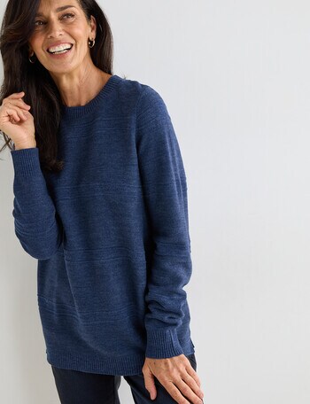 Ella J Textured Straight Hem Crewneck Jumper, Navy Marle product photo