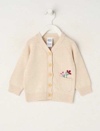 Teeny Weeny Swan Song V-Neck Knit Flower Cardigan, Beige product photo