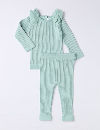 Teeny Weeny Swan Song Knit Top & Pant, 2-Piece Set, Green product photo
