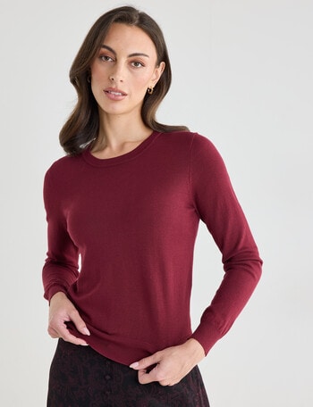 Oliver Black Long Sleeve Crew Knit Jumper, Burgundy product photo