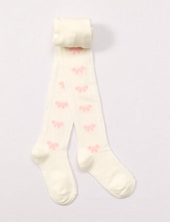 Simon De Winter Bow Jacquard Tights, Ivory product photo