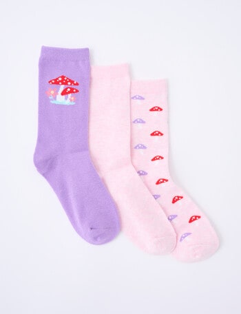 Simon De Winter Mushroom Crew Socks, 3-Pack, Pink product photo