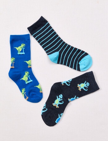 Simon De Winter Dino Skate Crew Sock, 3-Pack, Blue product photo