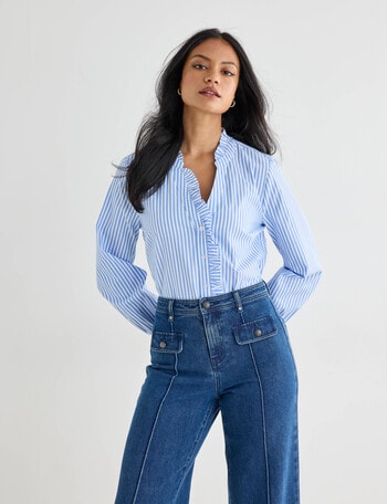 Whistle Ruffle Shirt, Blue Stripe product photo