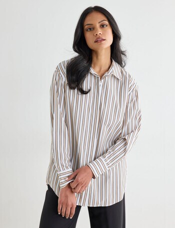 Whistle The Perfect Shirt Stripe, Taupe & White product photo