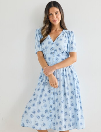 Whistle Roses Shorter Length Tea Dress, Powder Blue product photo