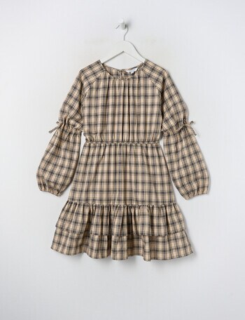 Switch Check Long Sleeve Bow Sleeve Dress, Natural product photo