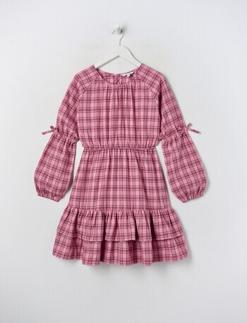 Switch Check Long Sleeve Bow Sleeve Dress, Berry product photo
