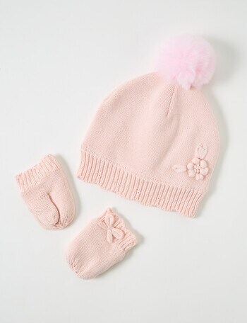 Teeny Weeny Pompom Beanie and Mittens, Ballet Pink product photo