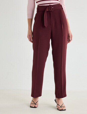 Oliver Black Self Belt Straight Leg Pant, Burgundy product photo