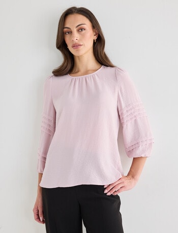 Oliver Black Three Quarter Sleeve Pleat Detail Top, Blush product photo