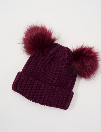 Mac & Ellie Dual Pompom Beanie, Wild Berry product photo