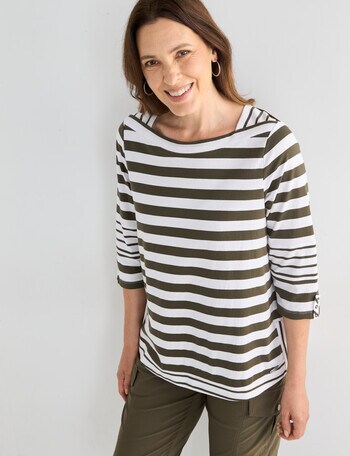 Line 7 Raydar Stripe Top, Khaki & White product photo