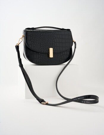 Whistle Faux Croc Crossbody Bag, Black product photo