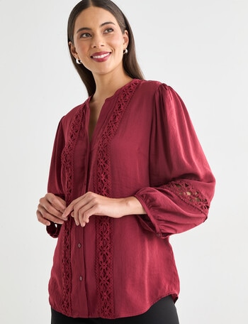 Whistle Lace Detail Top, Sangria product photo