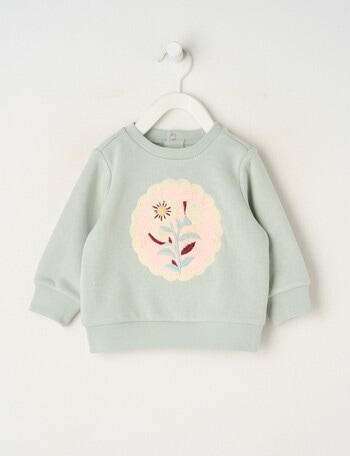Teeny Weeny Swan Song Play Long-Sleeve Fleece Flower Sweatshirt, Green product photo