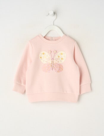 Teeny Weeny Swan Song Play Long-Sleeve Fleece Butterfly Sweatshirt, Pink product photo