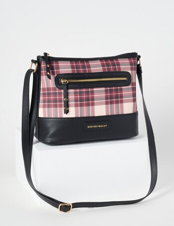 Boston + Bailey Boba Check Printed Crossbody Bag, Burgundy product photo
