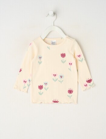 Teeny Weeny Swan Song Play Long-Sleeve Rib Tee Floral, Cream & Pink product photo
