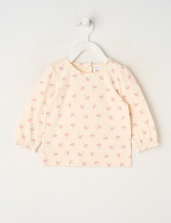 Teeny Weeny Swan Song Play Long-Sleeve Flower Tee, Cream & Pink product photo