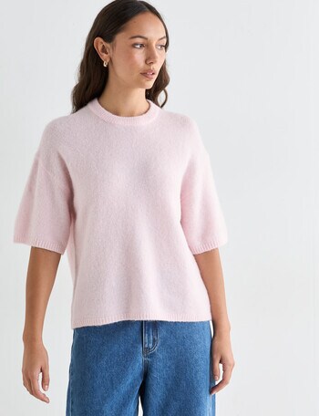 Mineral Boxy Oversized Alpaca Tee, Baby Pink product photo