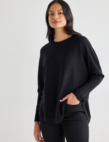 North South Merino Round Neck Sweater, Black product photo
