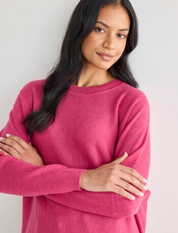 North South Merino Round Neck Sweater, Magnetic Magenta product photo