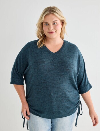 Studio Curve Supersoft 3/4 Sleeve Drawcord Side Top, Teal Marle product photo