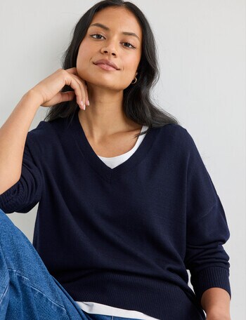 North South Merino V-Neck Sweater, Space Blue product photo